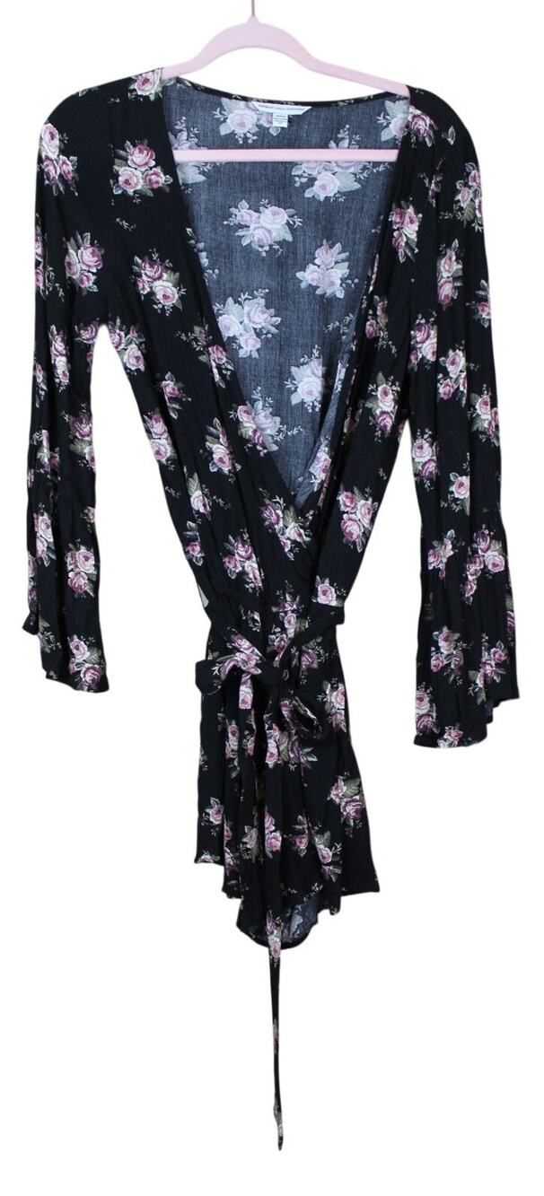 American Eagle Outfitters‎ Black Floral Faux Wrap Boho Festival One Piece Romper
